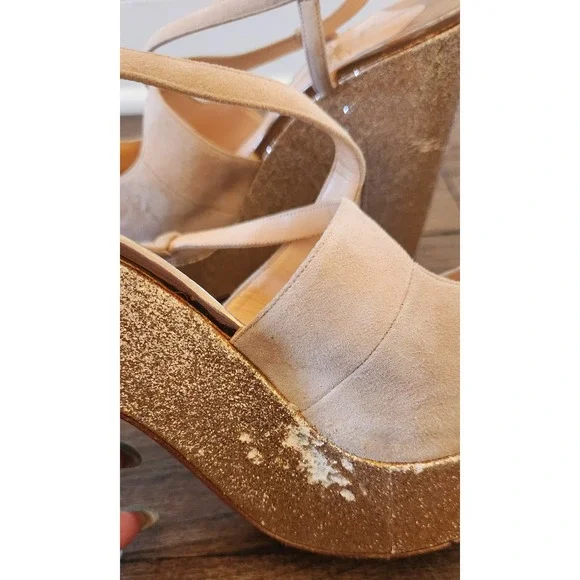 Christian Louboutin Size 39.5 Martel 140mm Glitter Suede Slingback Neutrals - Picture 8 of 8